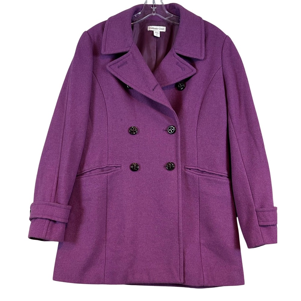 Coldwater Creek Womens Purple Wool Blend Double Breasted Peacoat Jacket Size 8 S